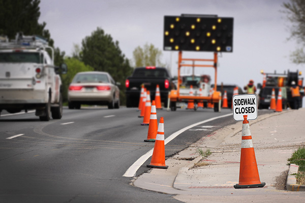 Lane shifter lights with traffic and sidewalk closed sign