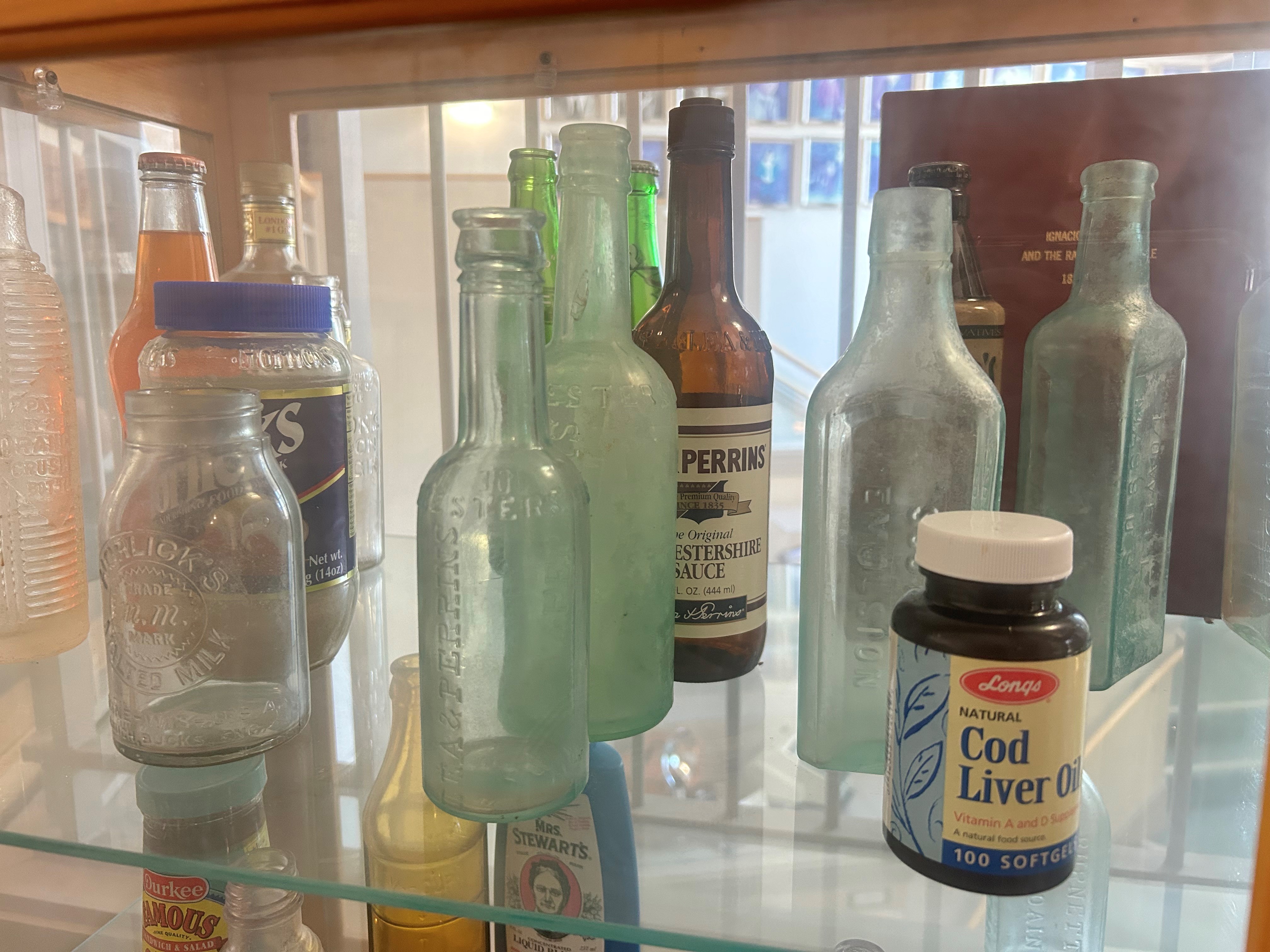 City Hall History exhibit, bottles exhibit.