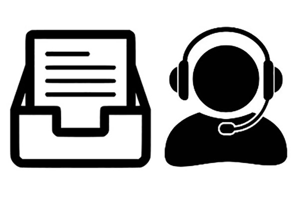 File in folder and person with headset icon.