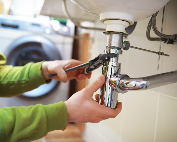 Image of a person doing plumbing work.