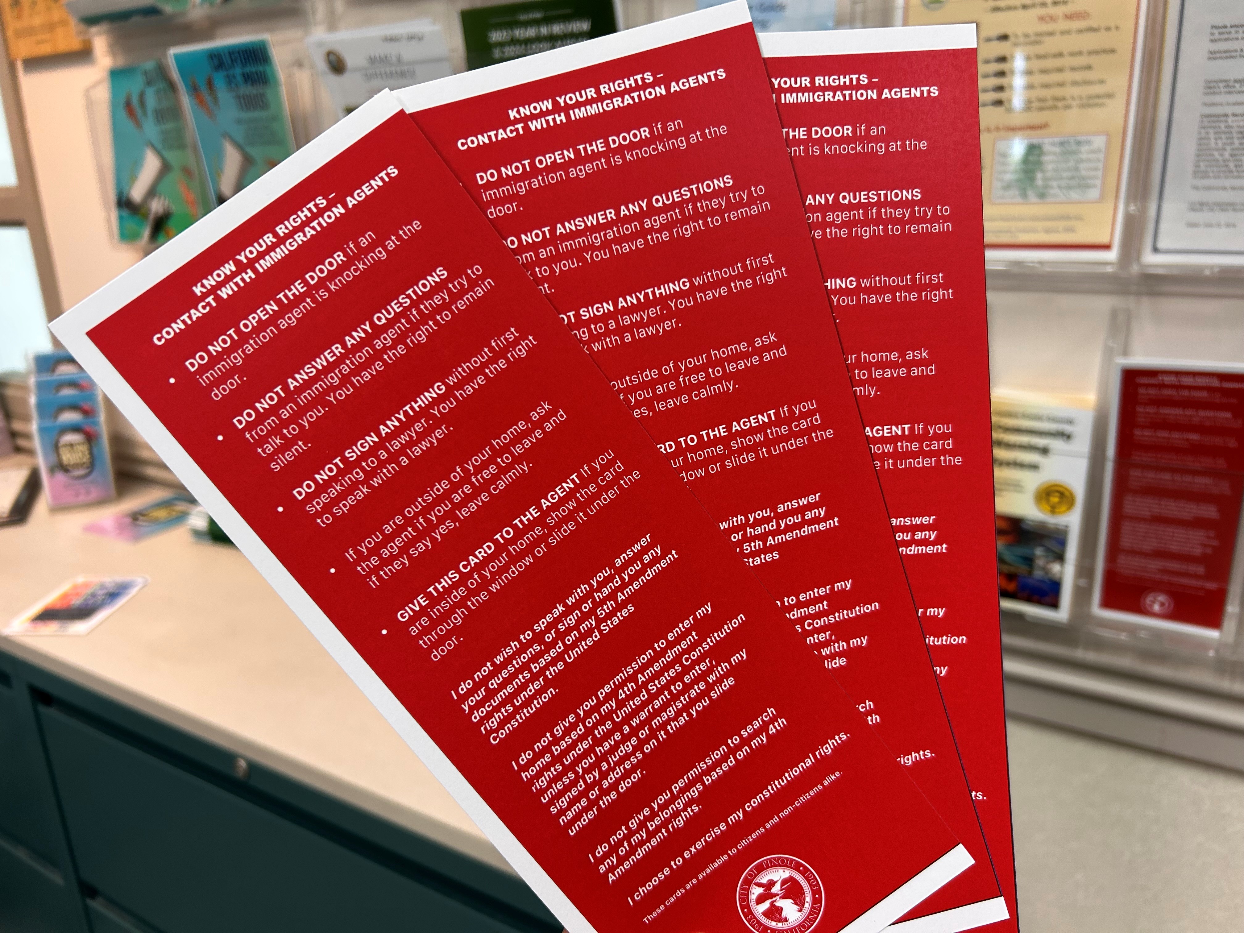 Know Your Rights red cards at City Hall