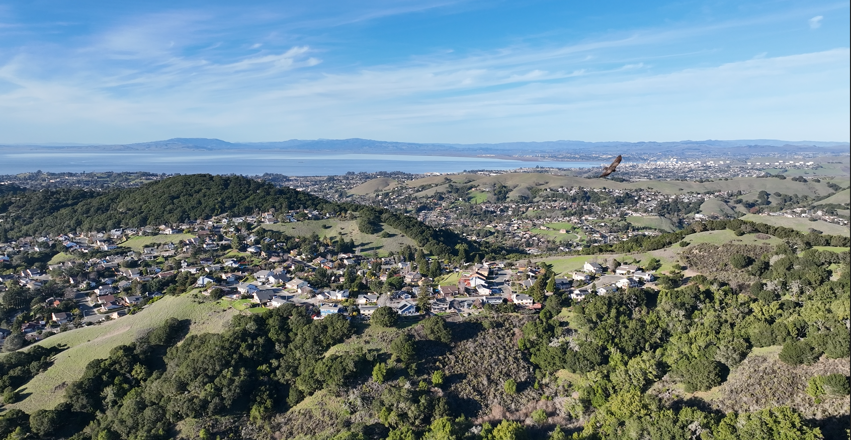 birds eye view of Pinole Valley rolling hills