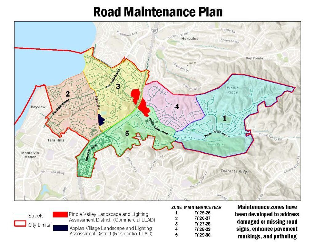 road maintenance zone map showing pinole