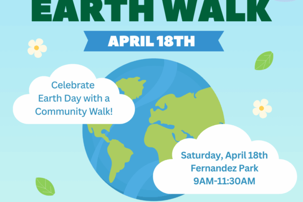 blue flyer with earth graphic leaves and flowers