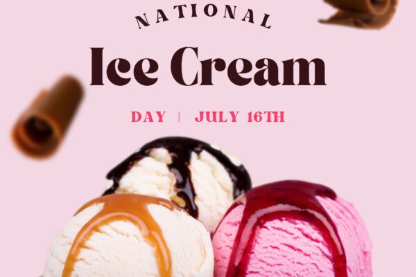 vanilla chocolate and pink ice cream scoops with syrup on pink background