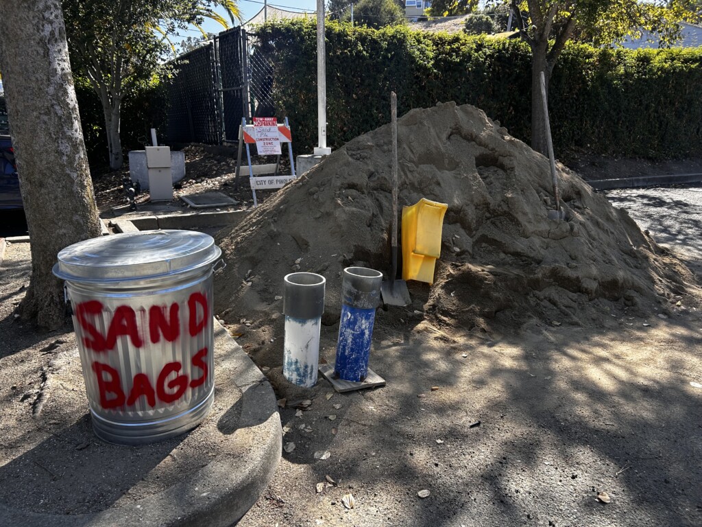 a pile of sand and sand bags